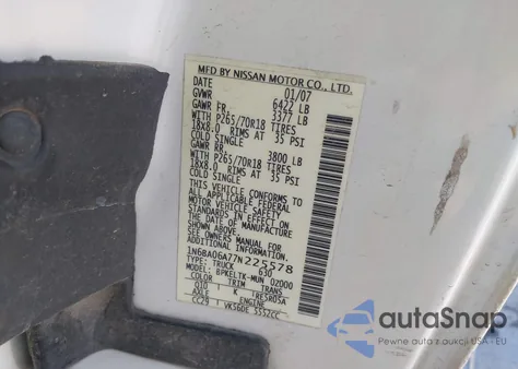 2007 Nissan Titan Se from USA, damaged, VIN 1N6BA06A77N225578